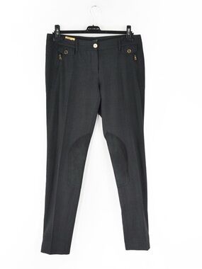 Dolce & Gabbana Charcoal Grey Equestrian Riding Leather Detail Trouser Pants